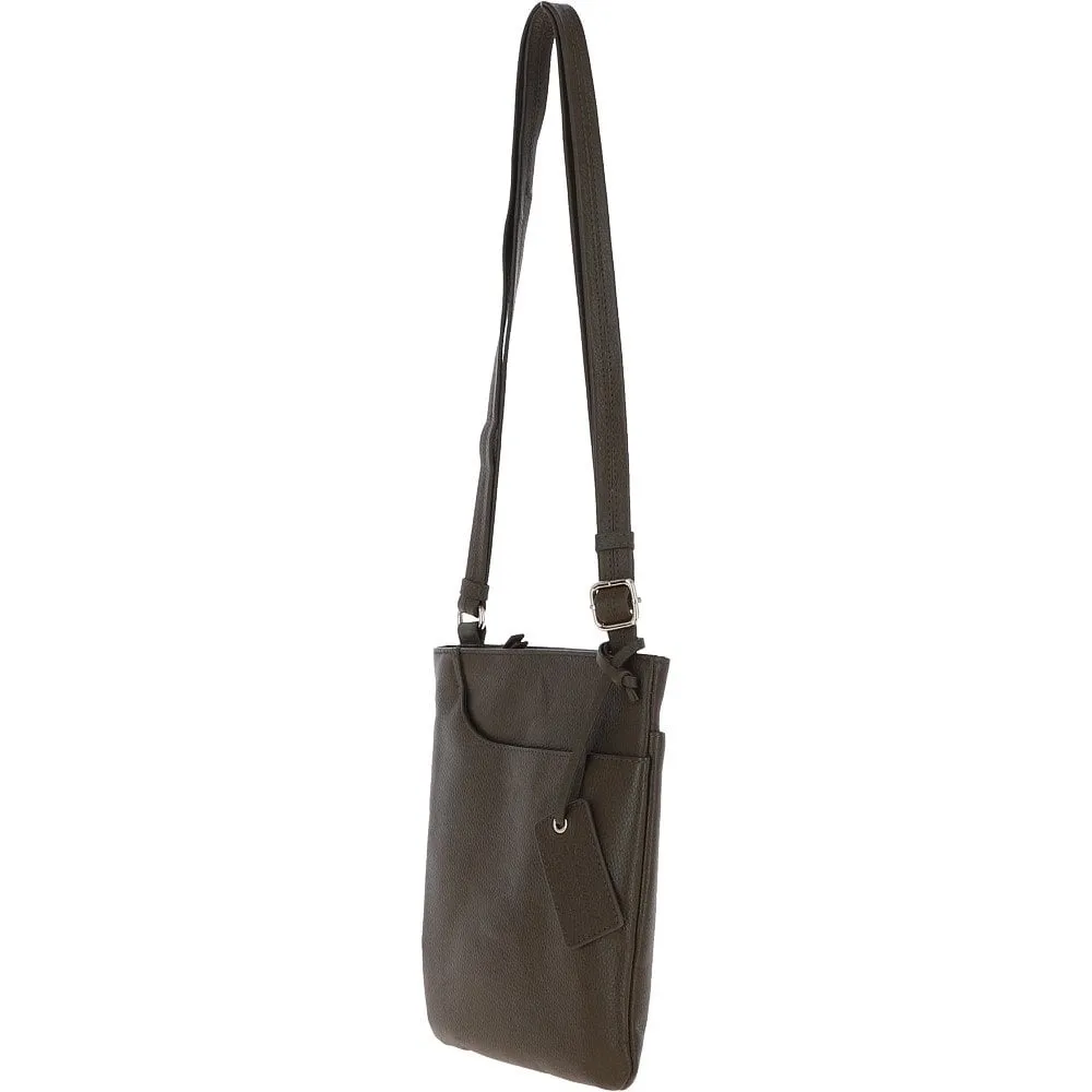 Ashwood Curve  Zip Top Leather Cross Body Bag Olive: 63028