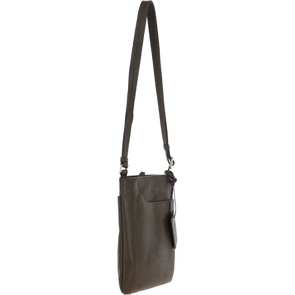 Ashwood Curve  Zip Top Leather Cross Body Bag Olive: 63028