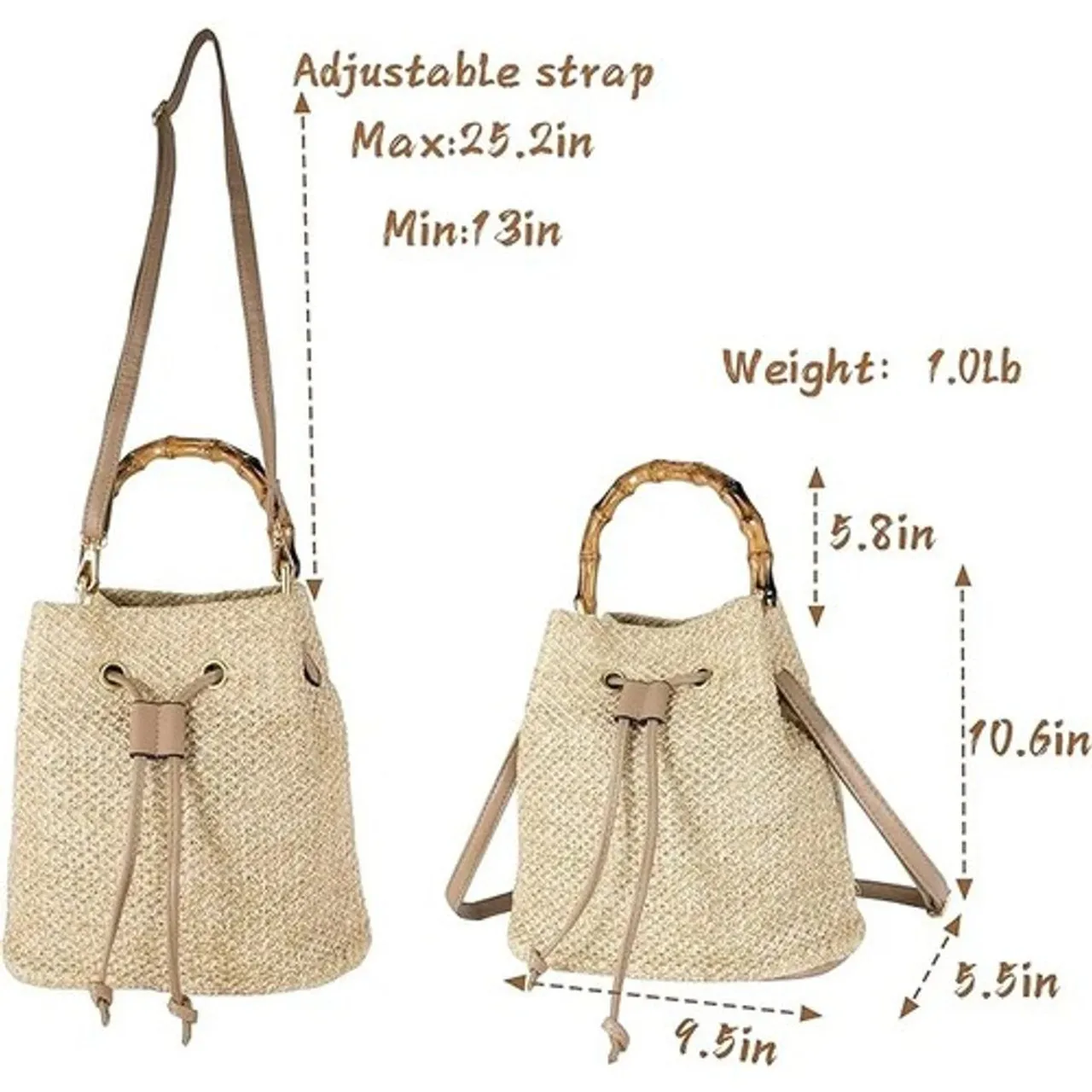 Bamboo Handle Crossbody Bucket Handbag