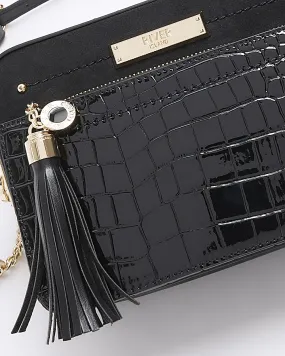 Black croc embossed chain cross body bag