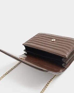 Brown Quilted Chain Shoulder Bag