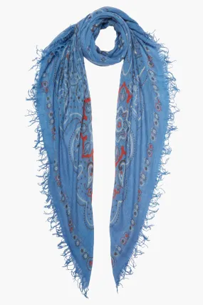 Chan Luu Cashmere & Silk Bandana Print Scarf in French Blue 