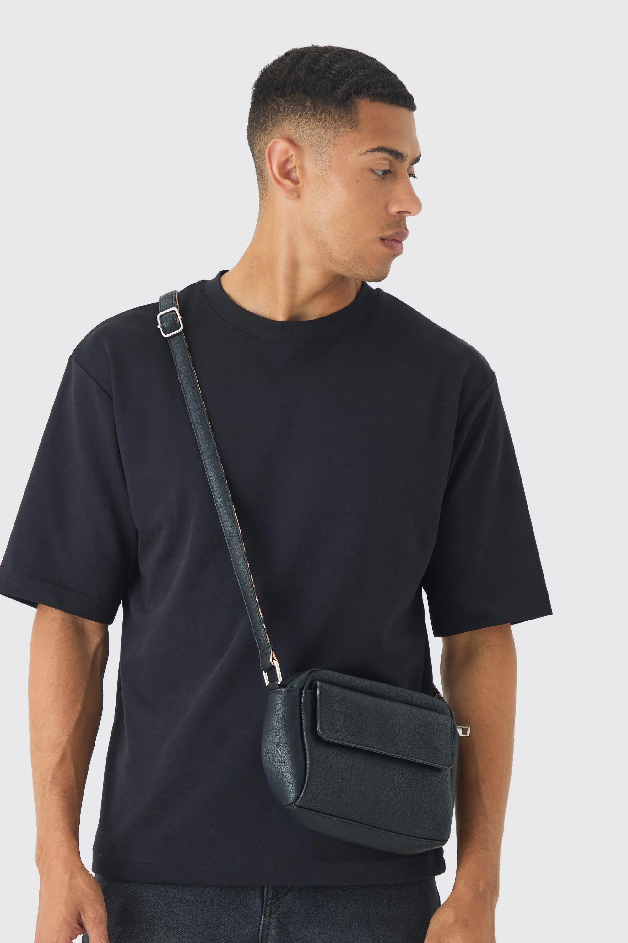 Faux Leather Cross Body Bag In Black | boohooMAN UK