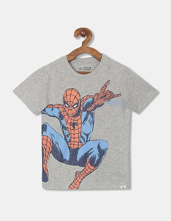 GAP Toddler Boy Grey Spider Man Print Heathered T-Shirt