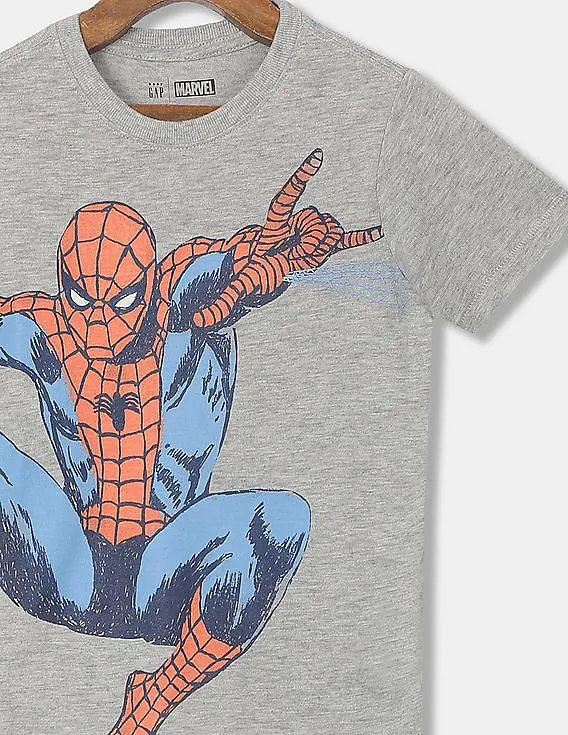 GAP Toddler Boy Grey Spider Man Print Heathered T-Shirt