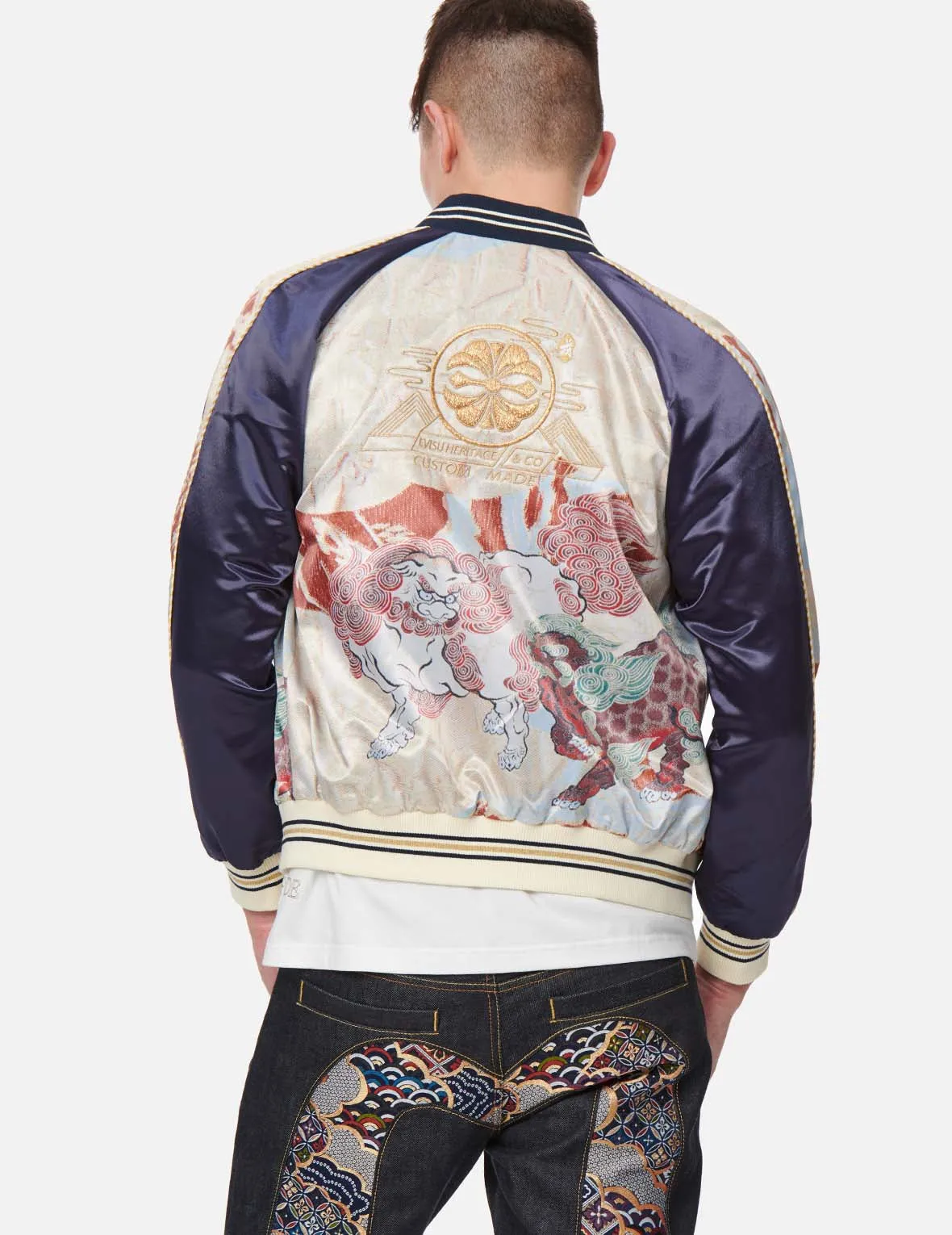 Komainu Brocade Pattern Print Souvenir Jacket