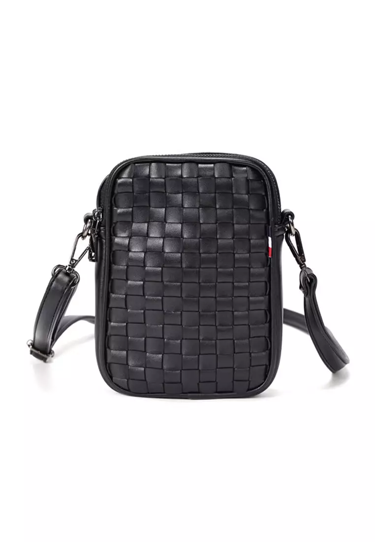 Lara Men's Newest Stylish Woven Leather Shoulder Bag Cross-body Bag - Black