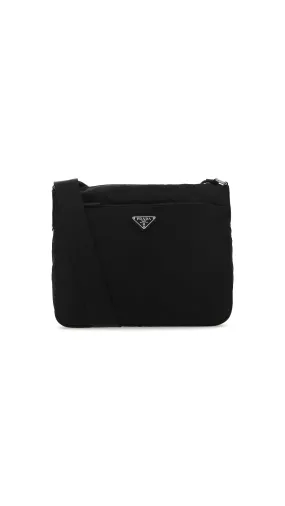 Logo Plaque Zipped Shoulder Bag - Black