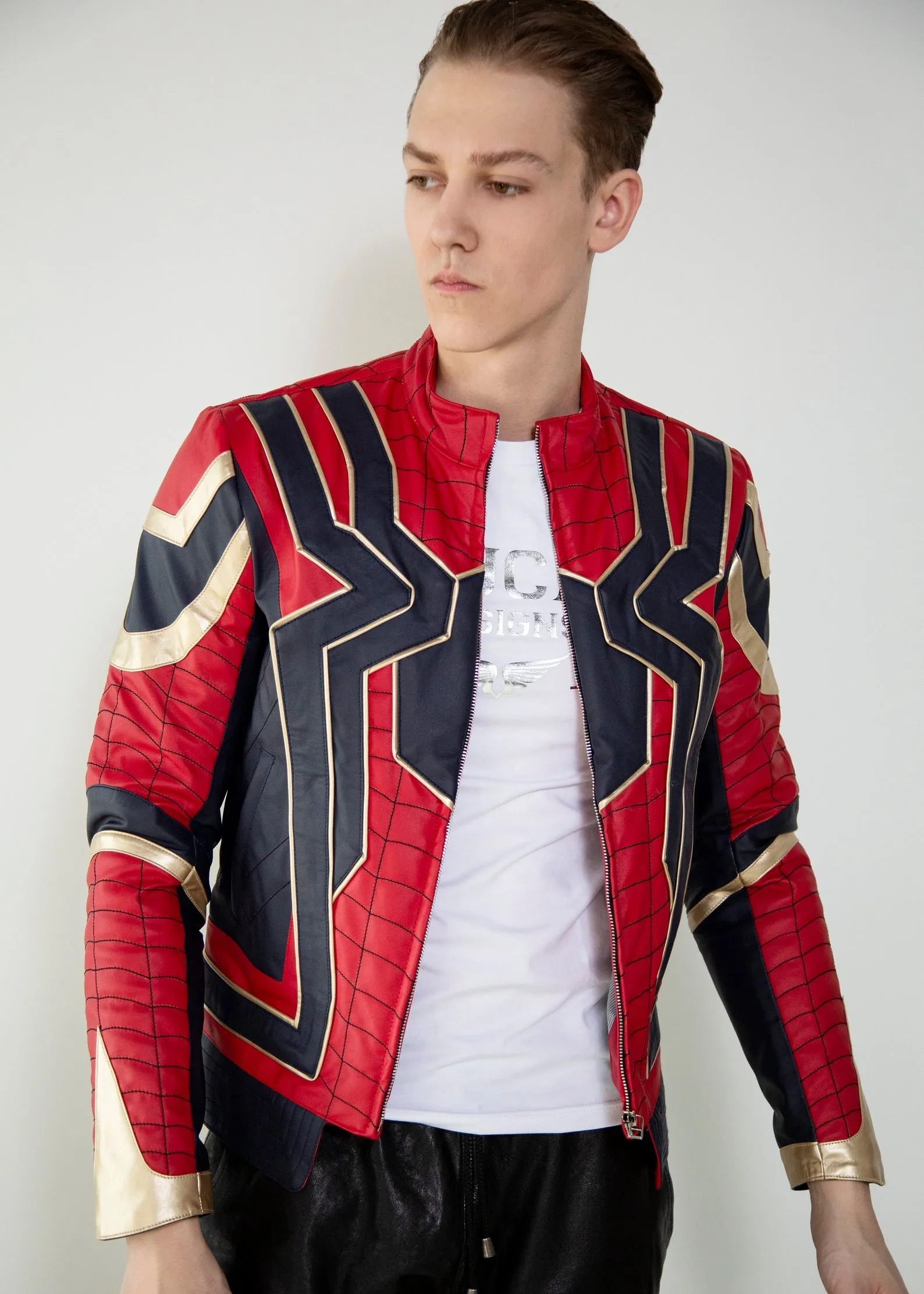 Mens Spider-Man Iron Spider Infinity Red & Gold Leather Jacker | LucaJackets