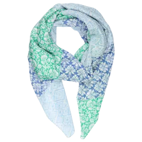 Miss Shorthair Cotton Mix Floral & Diamond Print Striped Scarf