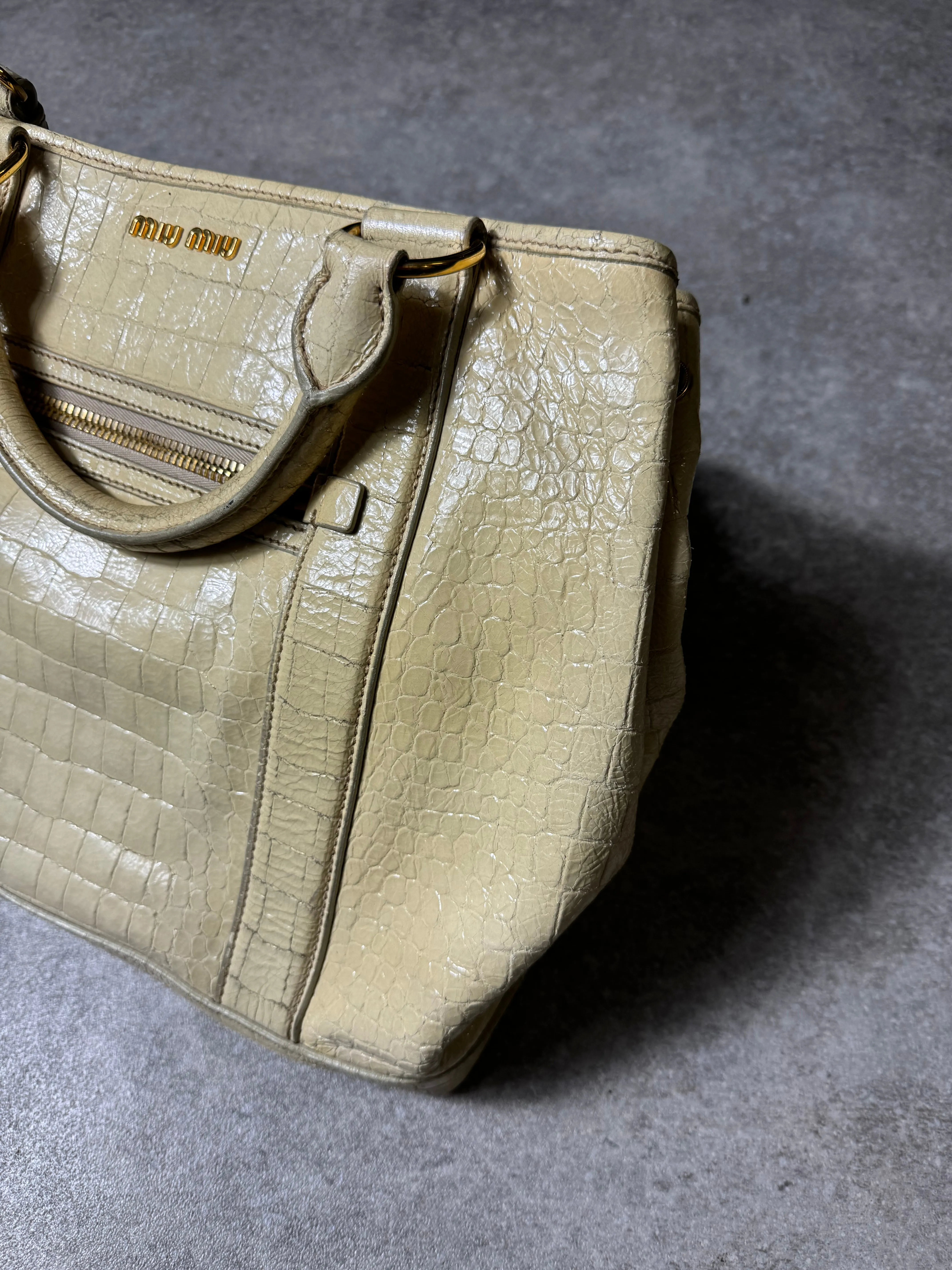 Miu Miu Croc Embossed Patent Leather Tote