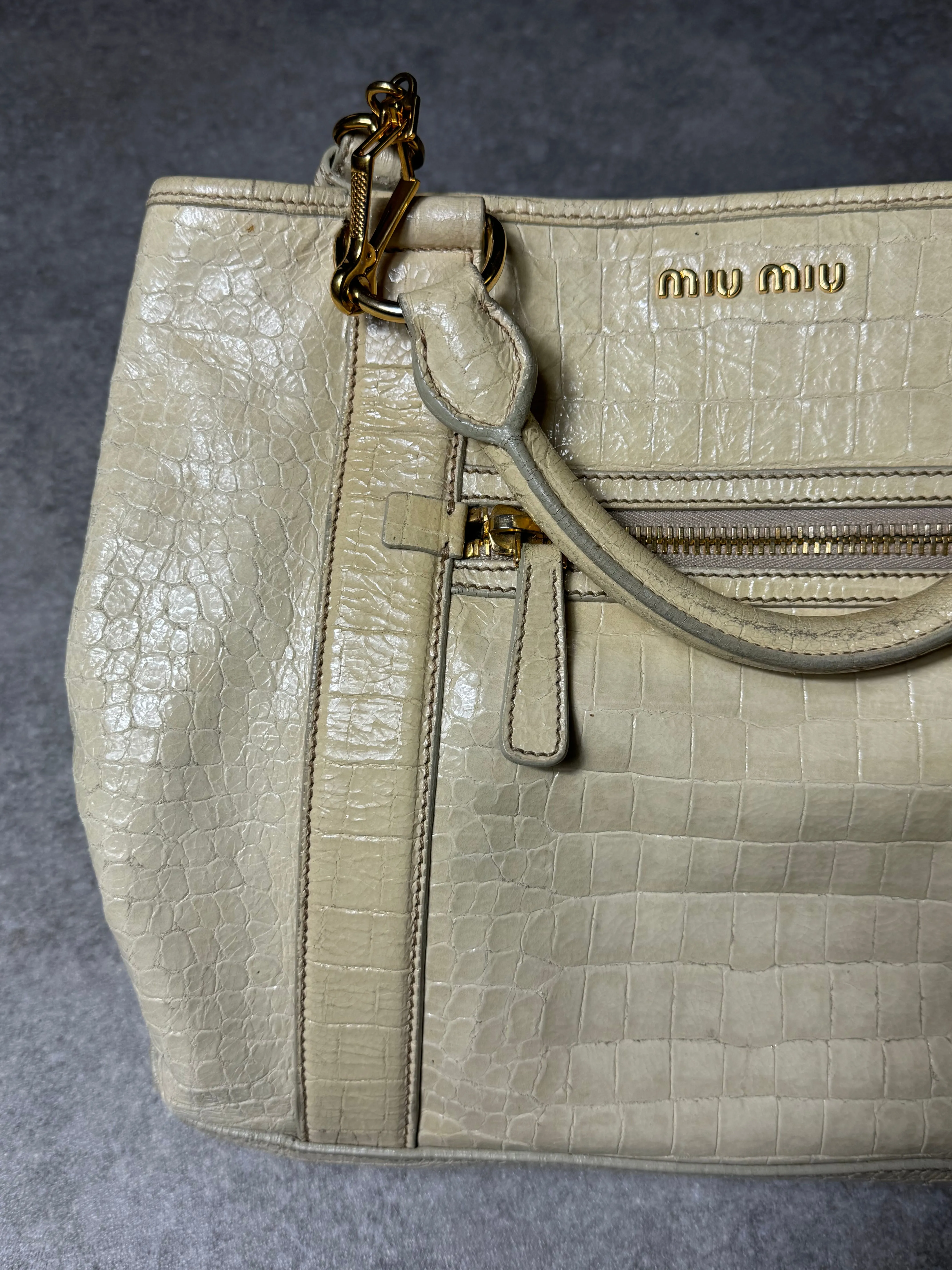 Miu Miu Croc Embossed Patent Leather Tote