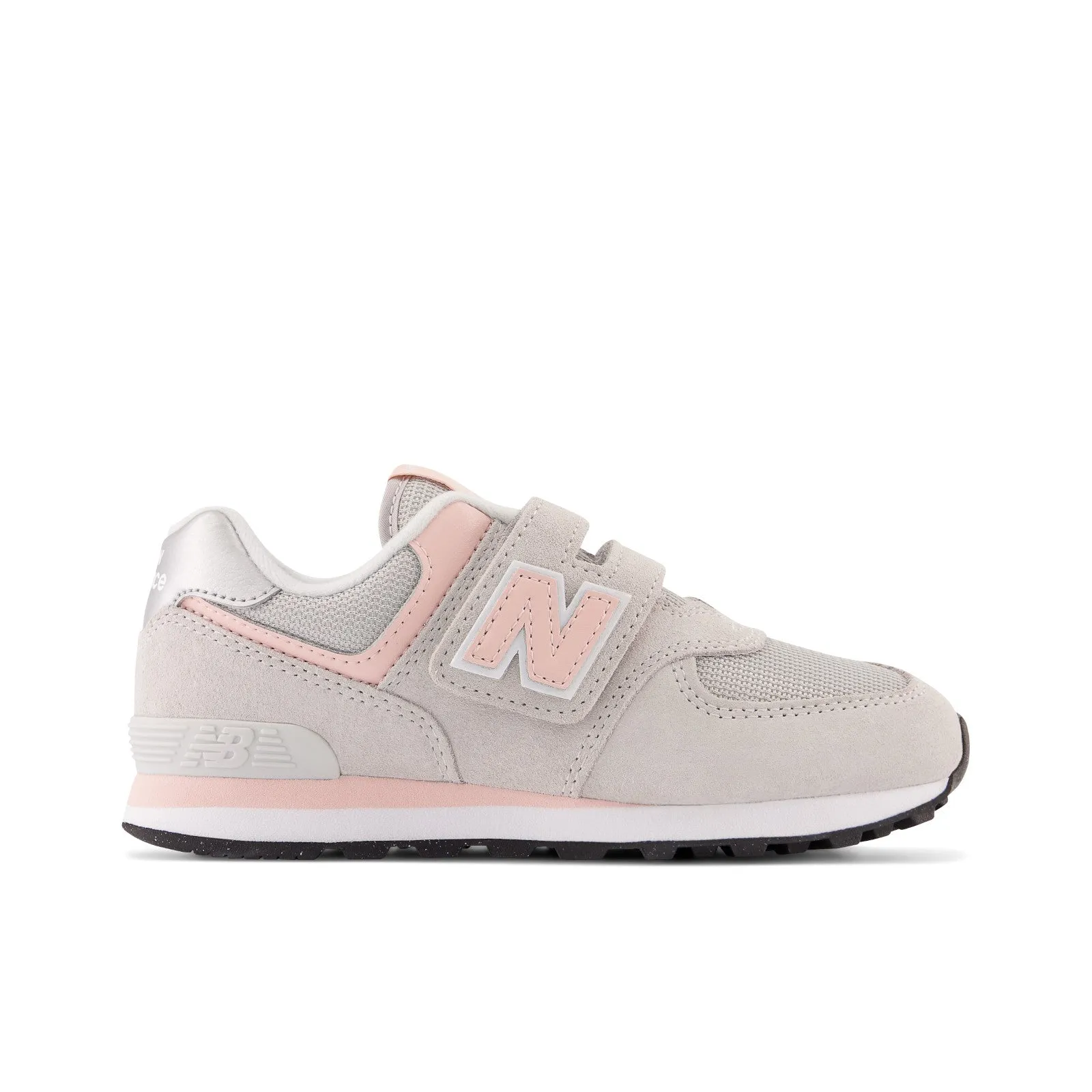 New Balance Kid's 574 Core Hook & Loop in Rain cloud with Pink Haze