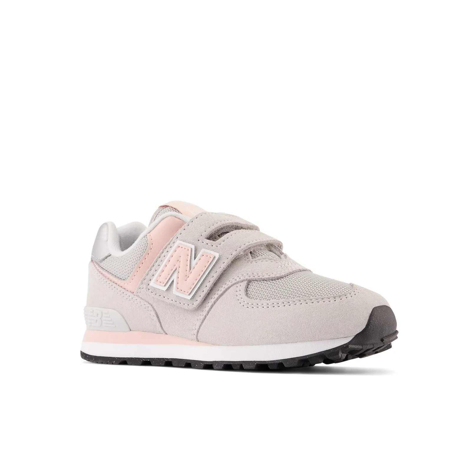 New Balance Kid's 574 Core Hook & Loop in Rain cloud with Pink Haze