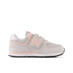 New Balance Kid's 574 Core Hook & Loop in Rain cloud with Pink Haze