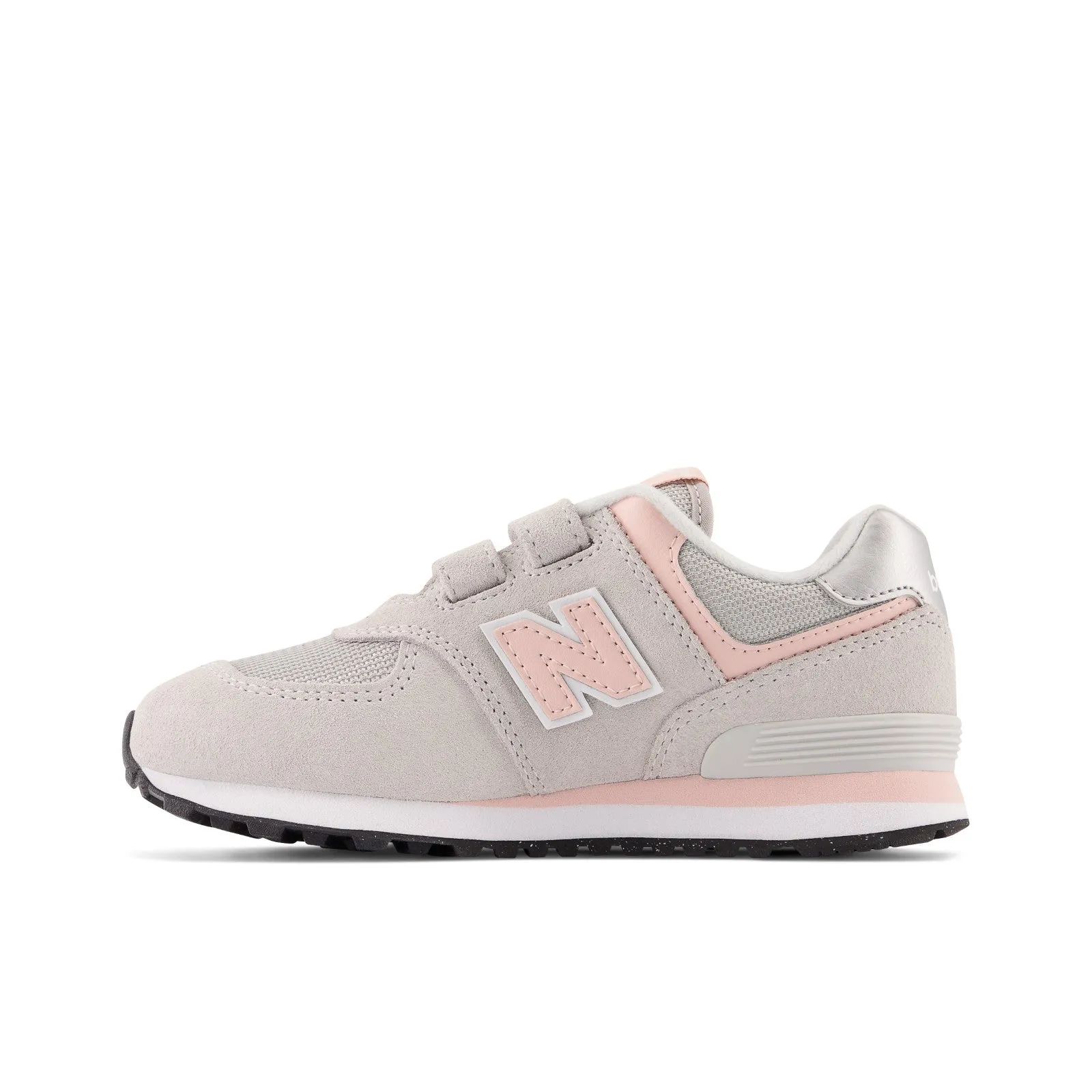 New Balance Kid's 574 Core Hook & Loop in Rain cloud with Pink Haze