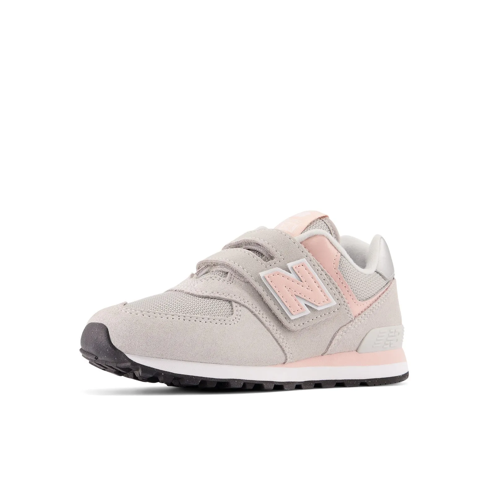 New Balance Kid's 574 Core Hook & Loop in Rain cloud with Pink Haze