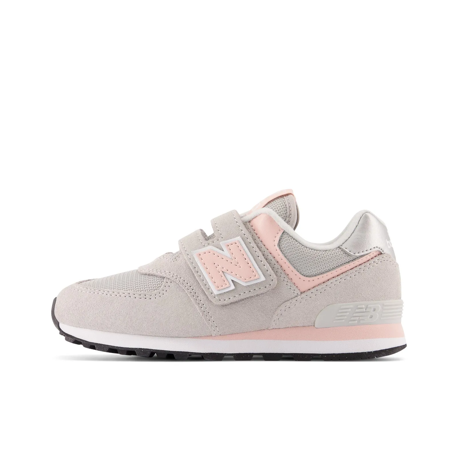 New Balance Kid's 574 Core Hook & Loop in Rain cloud with Pink Haze