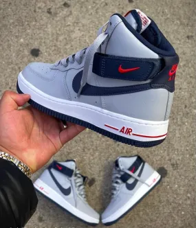 NIKE AIR FORCE 1 HI GREY NAVY RED