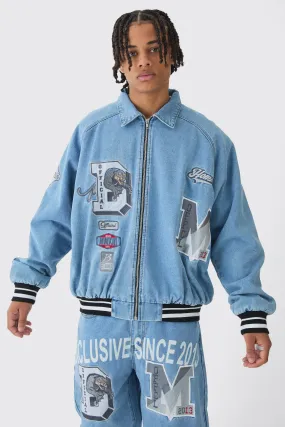 Oversized Denim Exclusive Applique Bomber Jacket