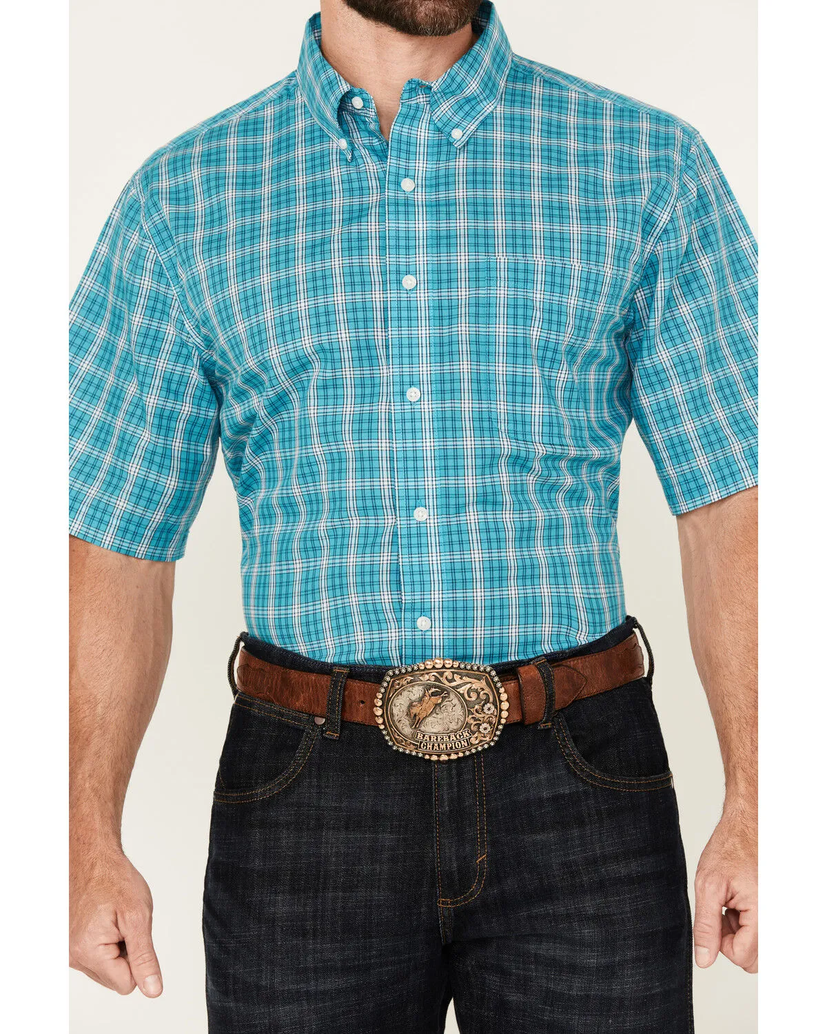 Product Name:  Wrangler Men's Riata Boot Barn Exclusive Assorted Plaid Print Short Sleeve Button-Down Stretch Western S