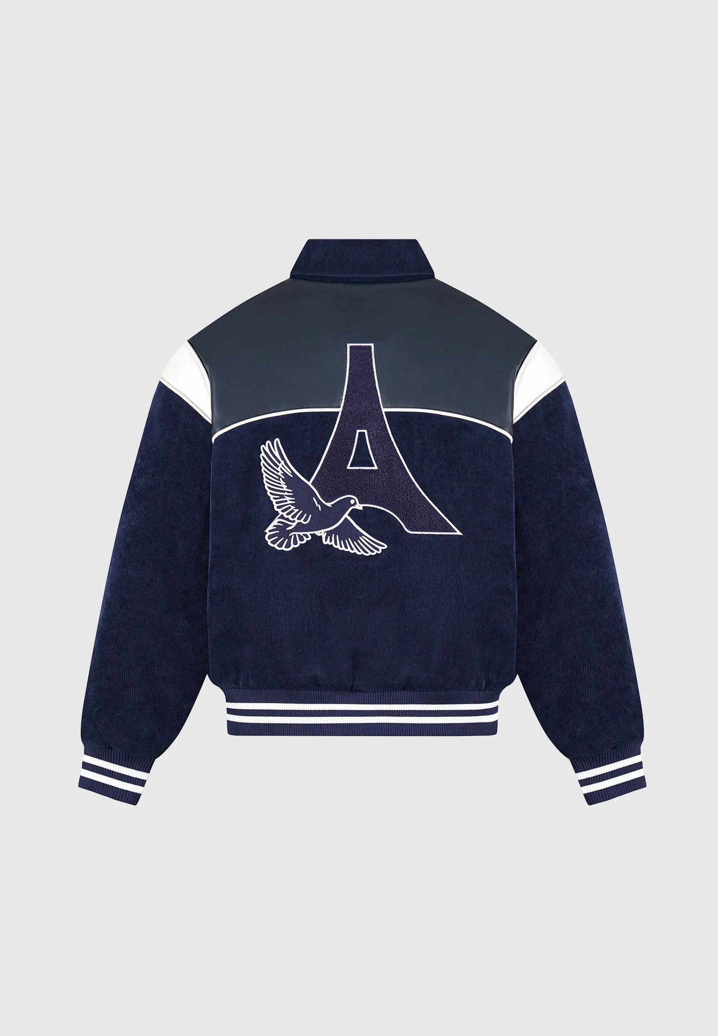 Raglan Corduroy Eiffel Varsity Jacket - Navy