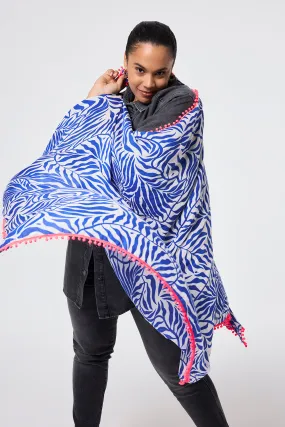 White with Blue Palm Charity Super Scarf